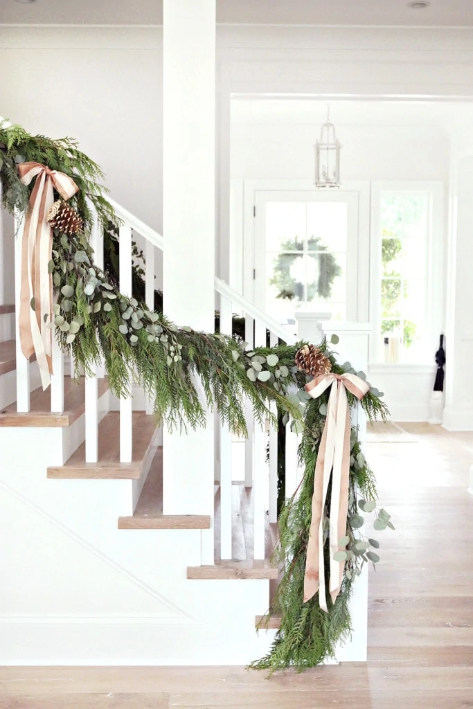 Christmas Staircase Banister via Monika Hibbs