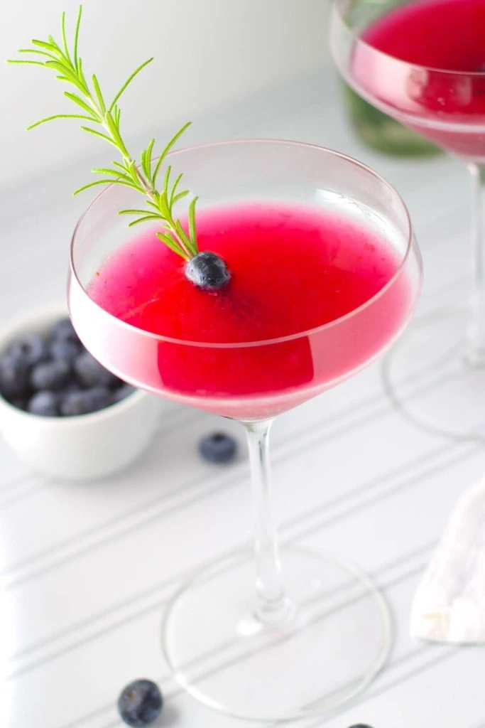 Blueberry Lemondrop in a champagne glass.