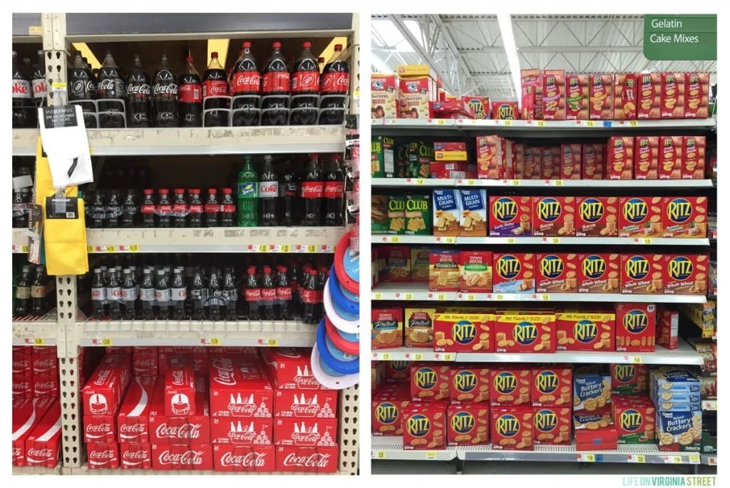 Coke Zero and Ritz Crackers on a shelf in the store.
