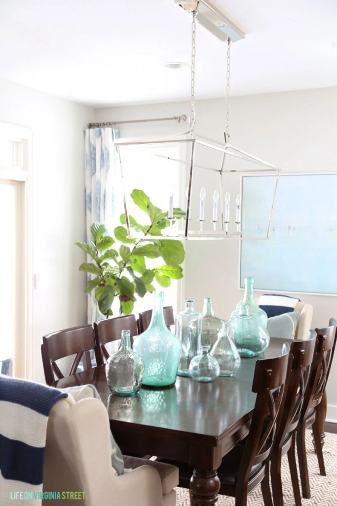 Dining Room with Striped Throws and Beachy Art - Life On Virginia Street