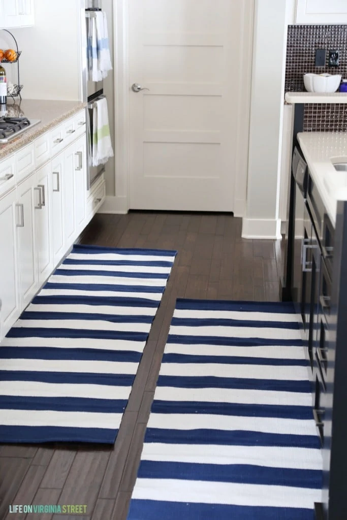 Kitchen Navy and White Striped Runner Rugs - Life On Virginia Street