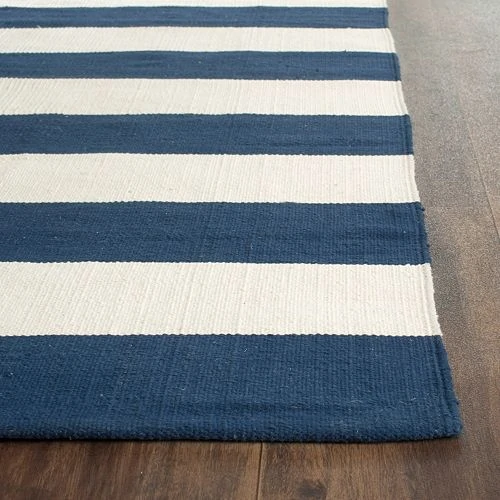 Navy and Ivory Striped Rugs