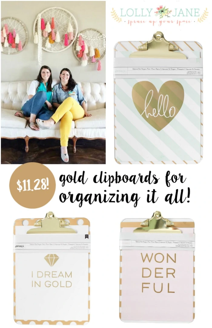 Use gold clipboards for organization ideas!