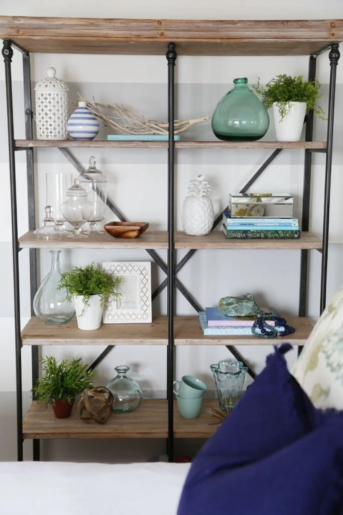 Styled Crestview Collection La Salle open bookshelf with iron and wooden shelves.