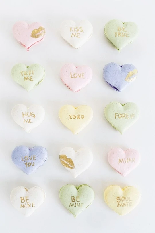 DIY Conversation Heart Macarons via Sugar & Cloth