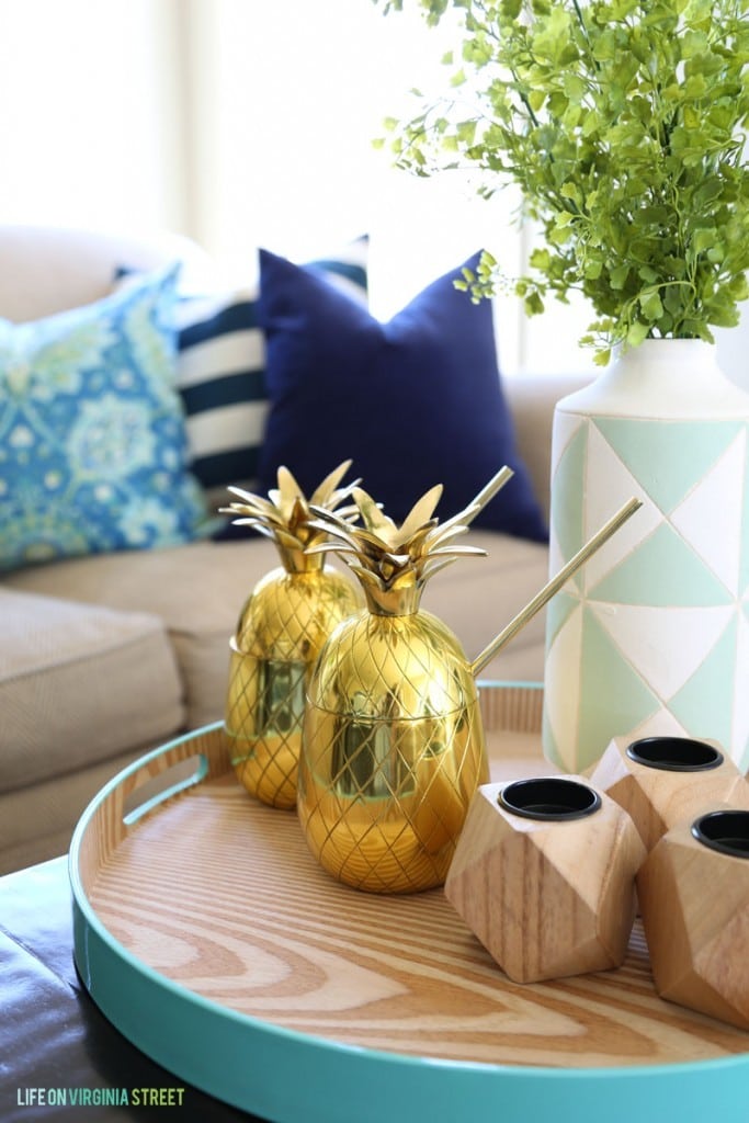 Gold Pineapple Mugs and Tray - Life On Virginia Street