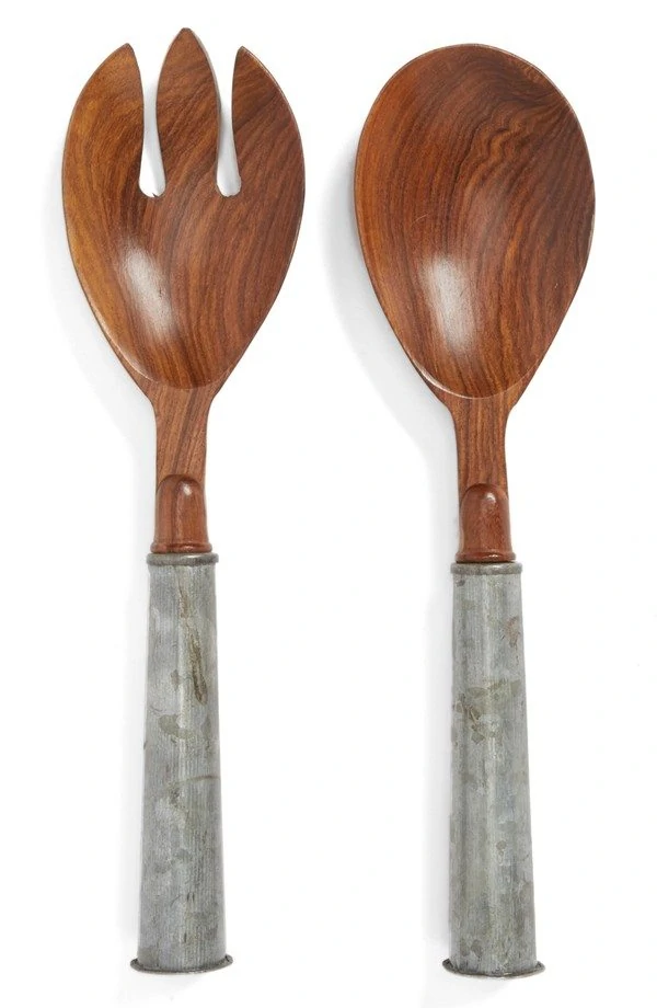 Wood & Galvanized Iron Salad Set