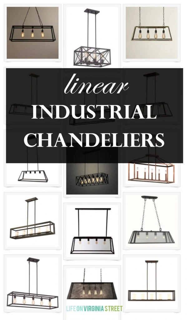 Round-up of affordable linear industrial chandeliers. 
