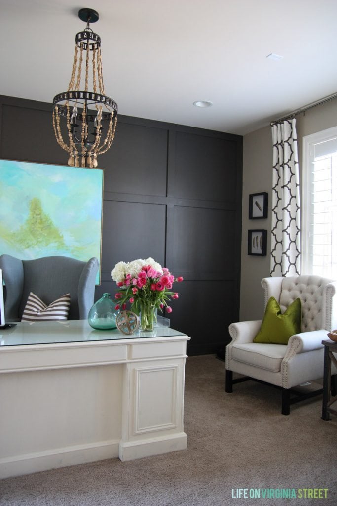 Life On Virginia Street Home Tour: Office with Sherwin Williams Urbane Bronze Board & Batten via Life On Virginia Street