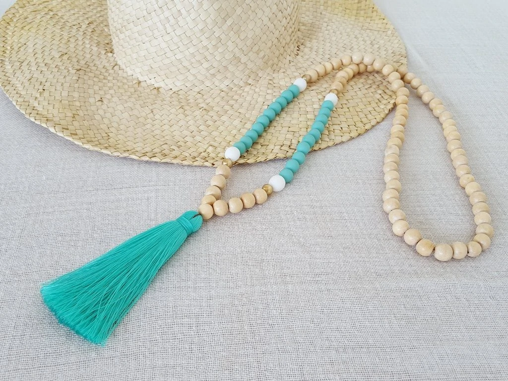 Turquoise Tassel Beaded Necklace