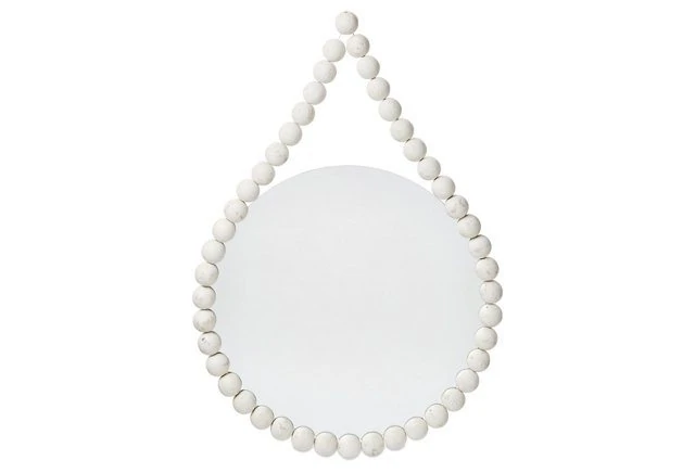 White Beaded Hanging Mirror