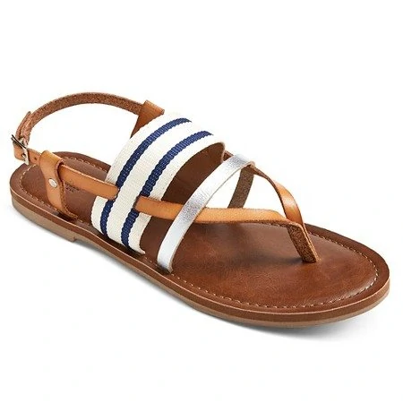 Navy stripe and leather sandal