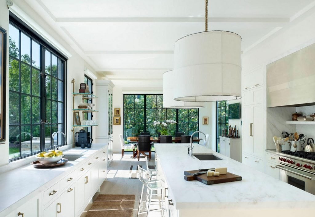 White Kitchen with Black Window Trim