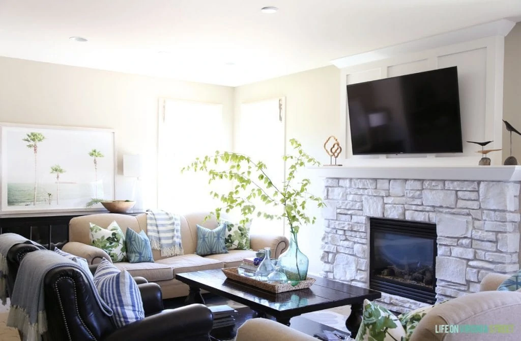 Blue and Green Summer Living Room via Life On Virginia Street