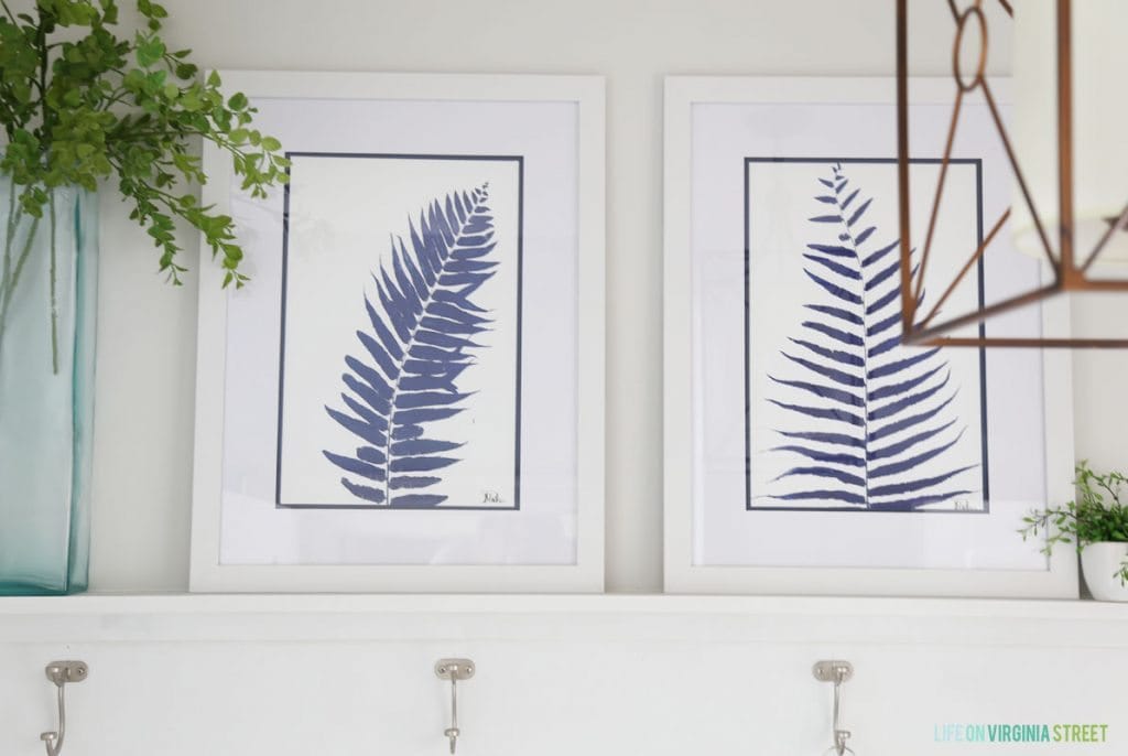 Blue and White Palm Art via Life On Virginia Street Summer Home Tour