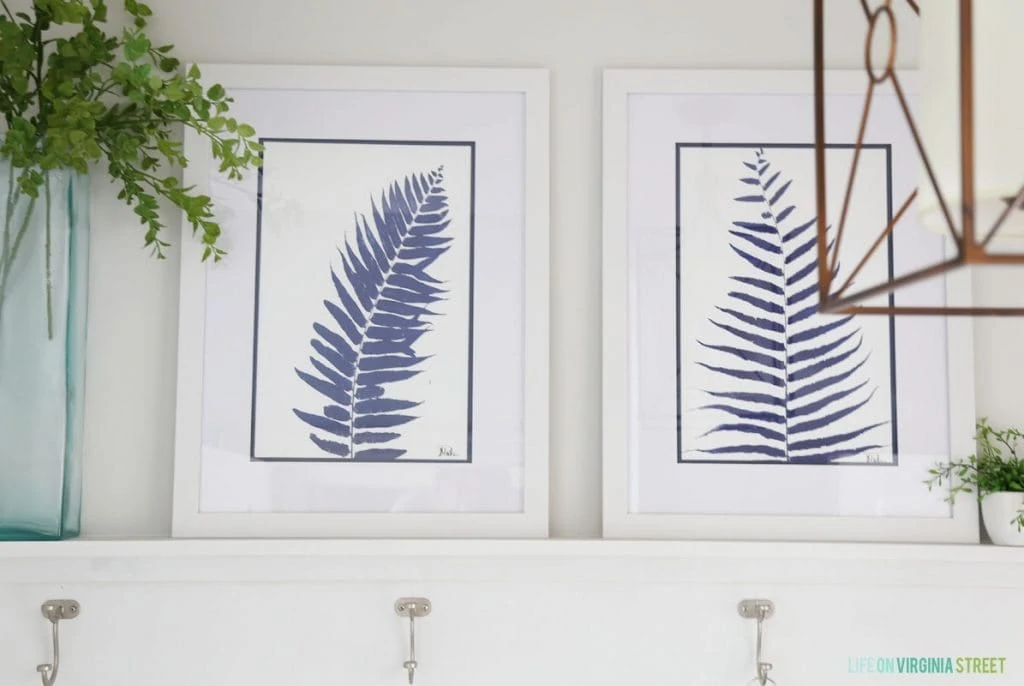 Blue and White Palm Art via Life On Virginia Street Summer Home Tour