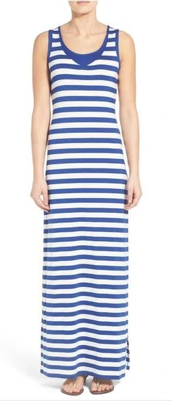 Blue and White Striped Maxi Dress