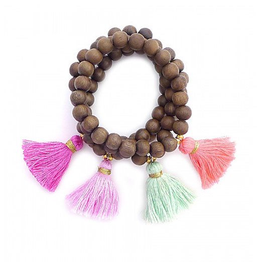 Wood Bead Tassel Bracelet