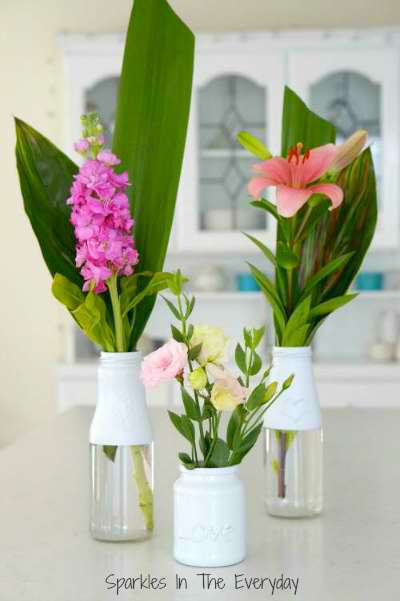 flower-and-recycled-bottles-for-beautiful-vases-Sparkles-In-The-Everyday