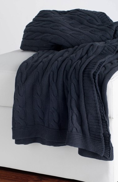 Navy Cable Knit Cotton Throw