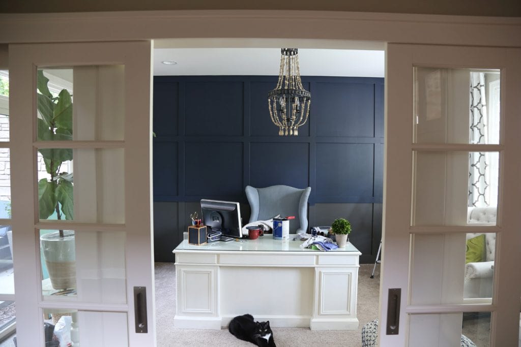 navy accent wall office        <h3 class=