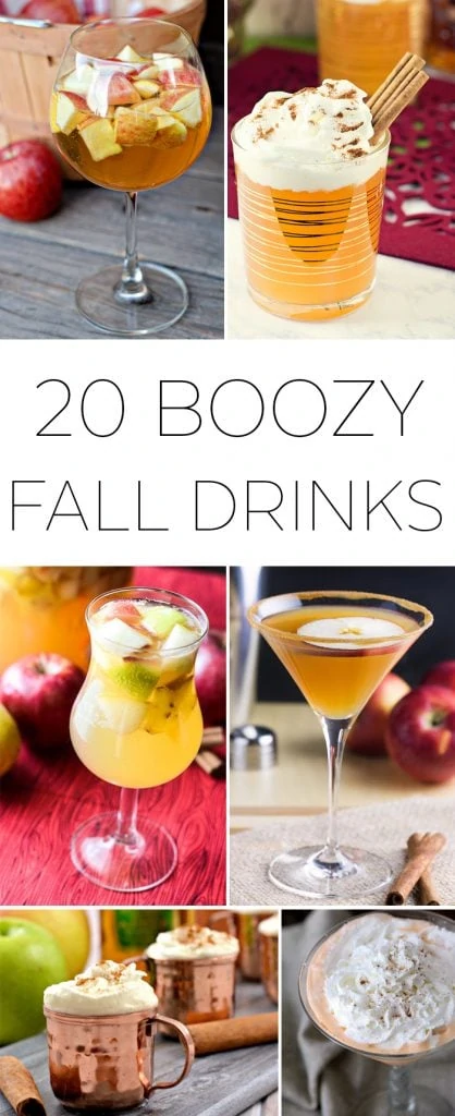 20 boozy fall drinks poster.