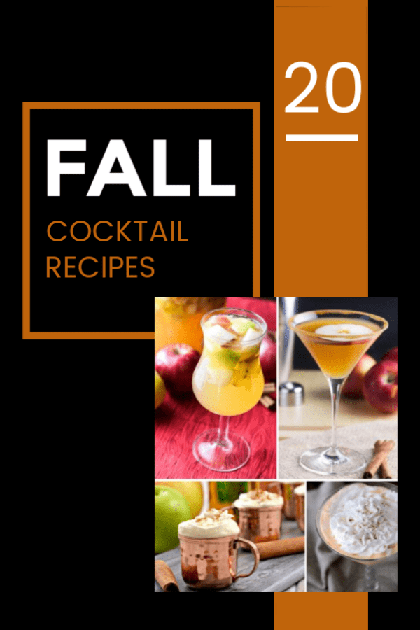 A collection of 20 fall cocktail recipes that are delicious any time of year! The fall drinks use ingredients like apple, pear, cinnamon, whiskey, bourbon, and more!