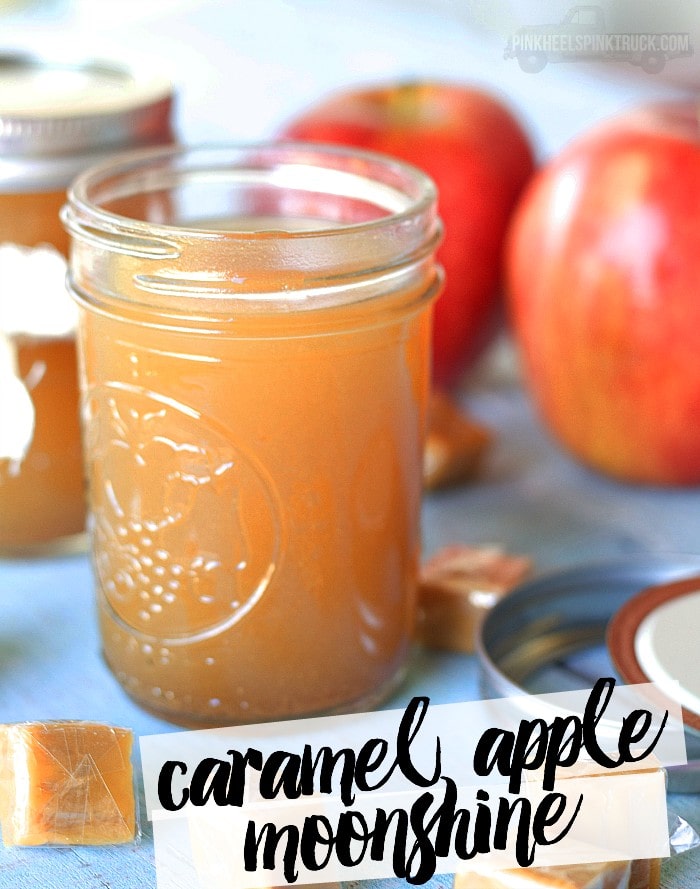 Caramel apple moonshine in a mason jar.