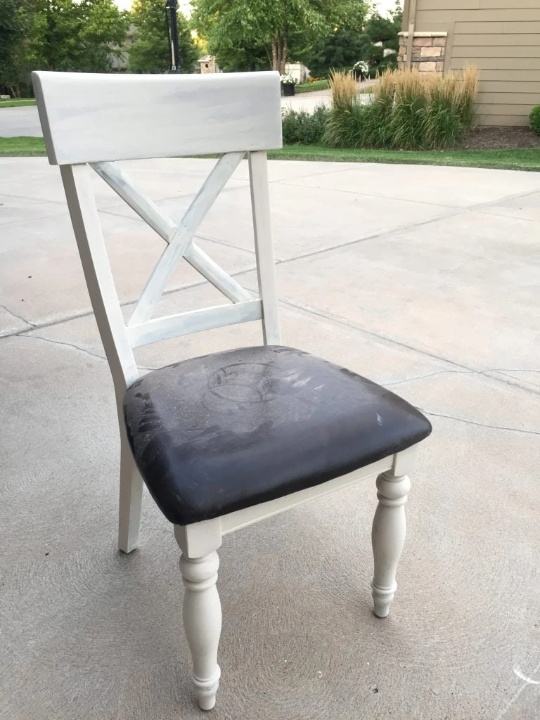 Dark Stain to a Driftwood Finish: Wood chair painted with cream chalk paint