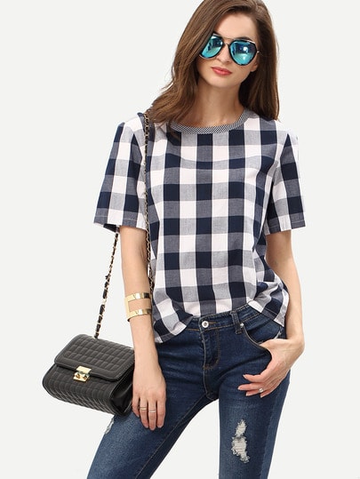 Navy Check Top