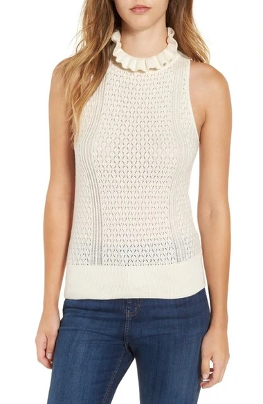 Ruffle Neck Sleeveless Sweater