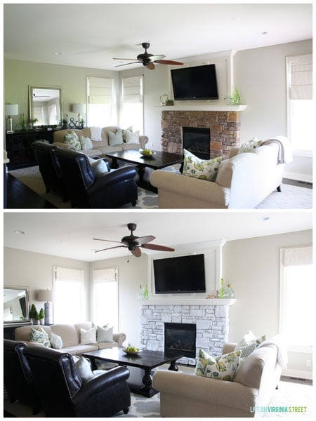 White-Washed Stone Fireplace - Life On Virginia Street