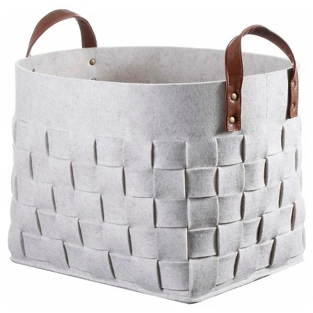 Woven Felt Basket with Leather Handles