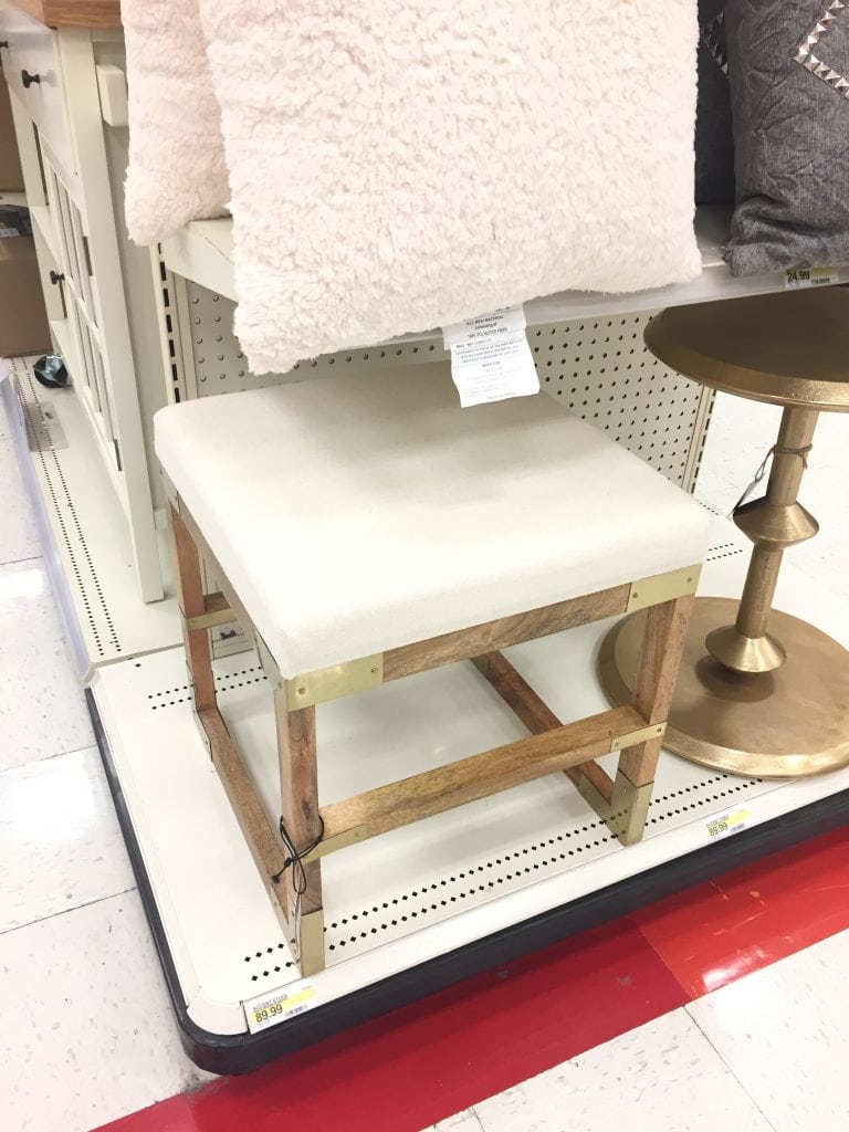 Wood, brass and linen campaign stool