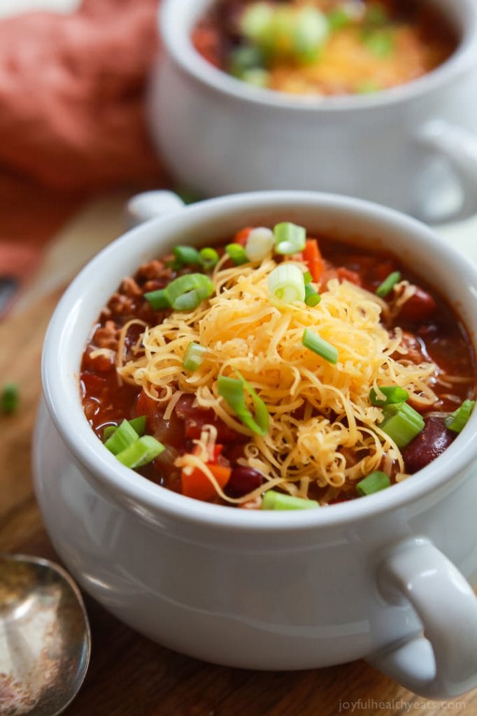 Chili in a white mug.