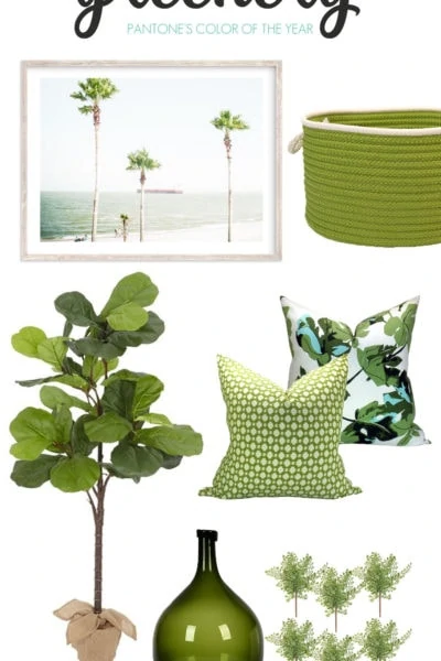 Decorating with Greenery, Pantone's color of the year. Inspiration images and items that will look great in every home.