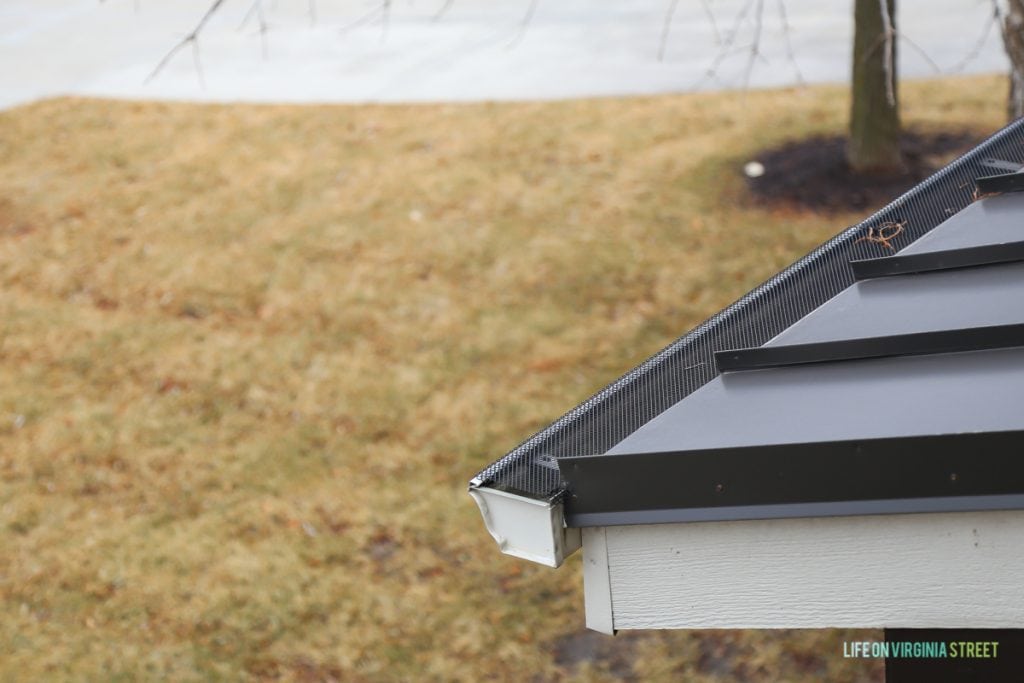 Metal gutters cleared of leaves.