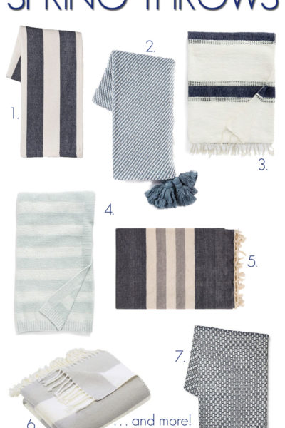 An excellent collection of spring throws perfect for homes with a coastal flair! Love all the navy blue, greens, aquas and stripes! Most of these come in a variety of colors as well.