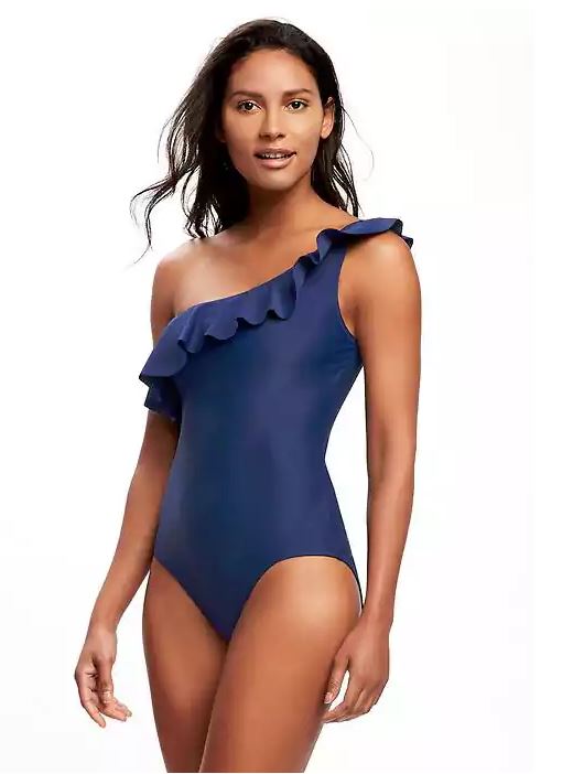 This blue, ruffled bathing suit is definitely one of my 5 favorite things this week. Can't wait to try it on!
