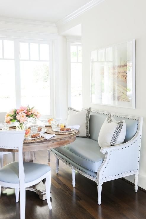 Breakfast Nook with Blue Leather Settee via Kerrisdale Design