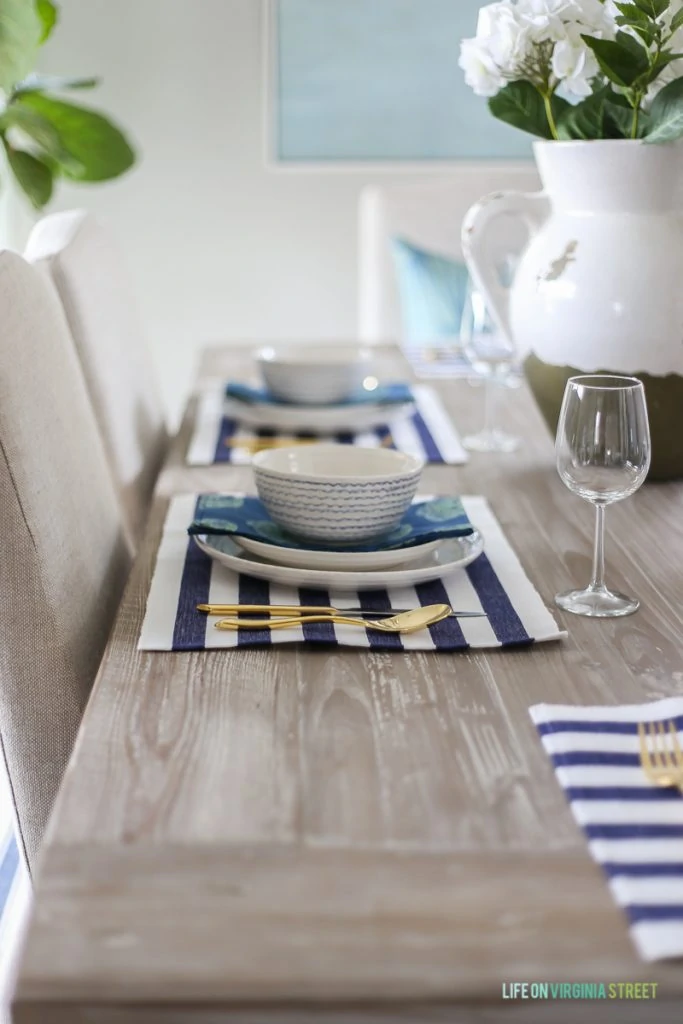 Gold cutlery on the table.