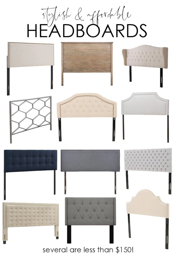 A collection of stylish and affordable headboards to use in a bedroom or guest space. Includes wood headboards, upholstered headboards and metal headboards, many under $150!