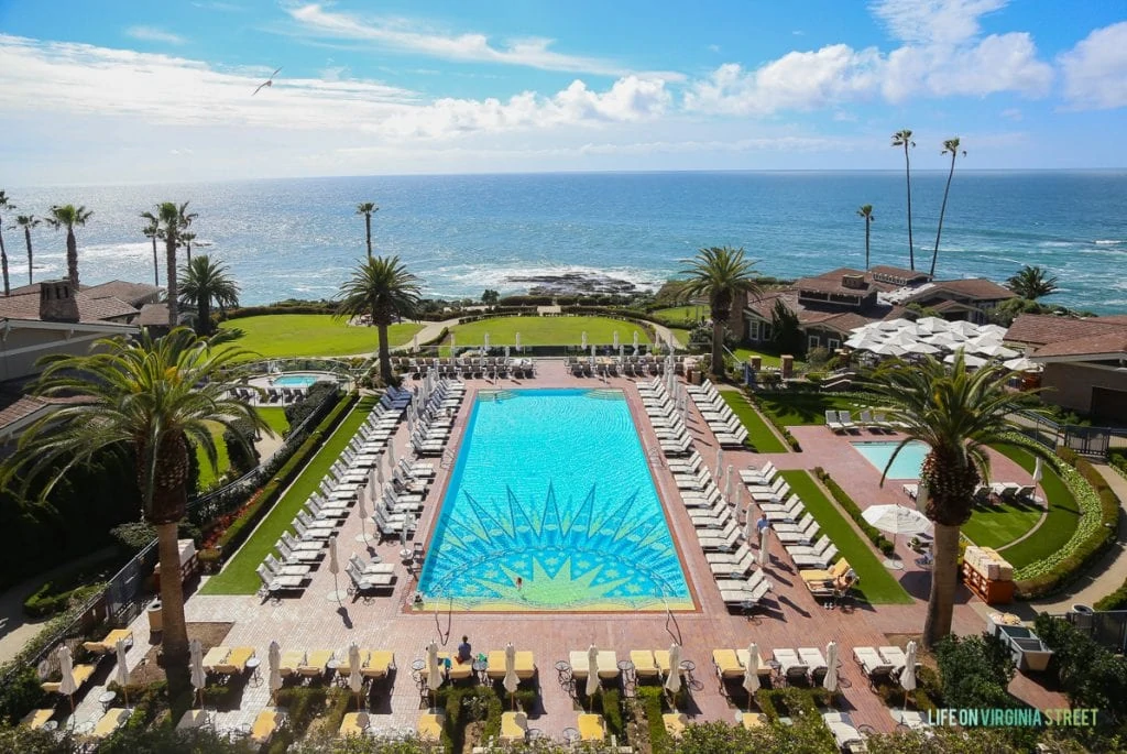 View of the pool and the ocean at the Hotel Montage on our recent Southern California vacation. 