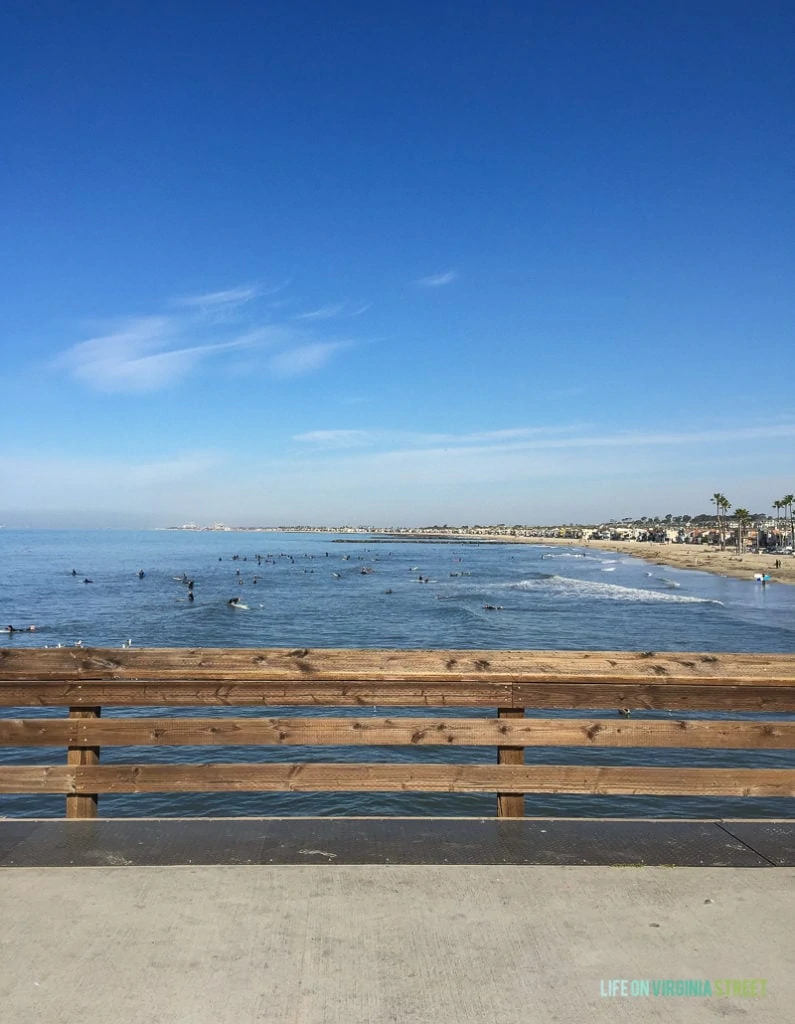 Newport Beach Pier - the perfect place to watch surfers and waves on our Southern California Vacation!