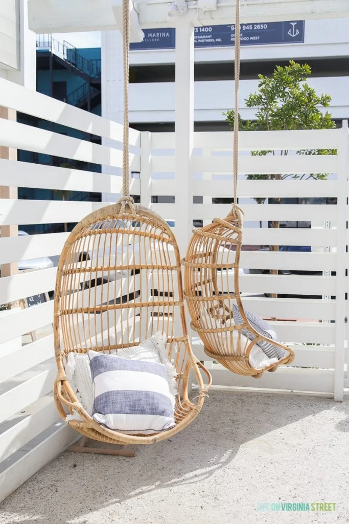 These suspended chairs from Serena & Lily are so cute! I'd love a set for our patio.