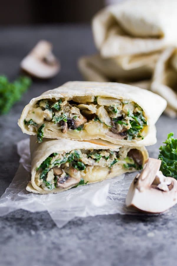 A sweet pea wrap with mushroom and lettuce.