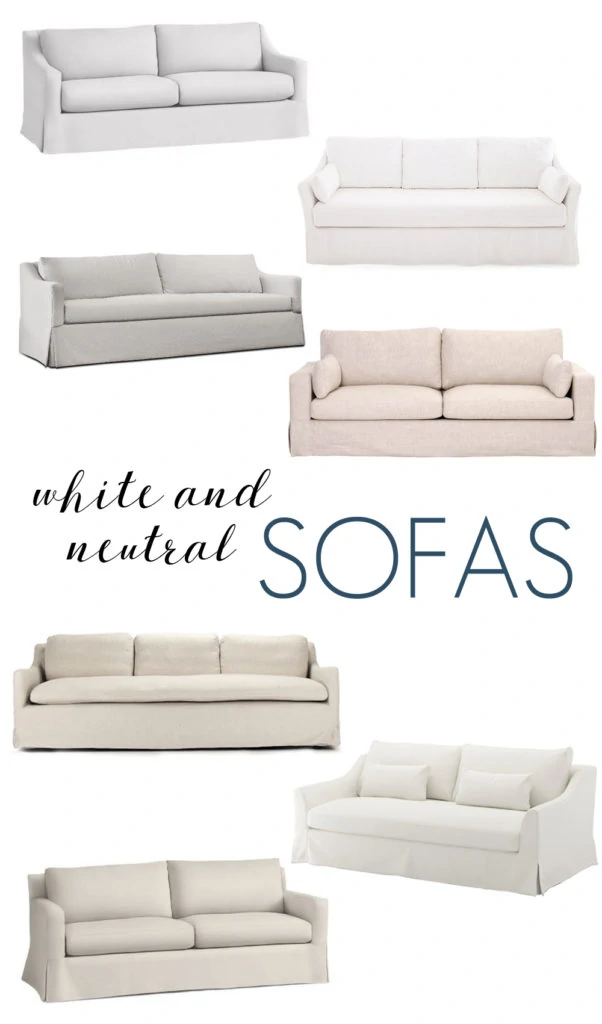 A gorgeous curated collection of white and neutral sofas that are polished but casual in linen and durable canvas fabrics.