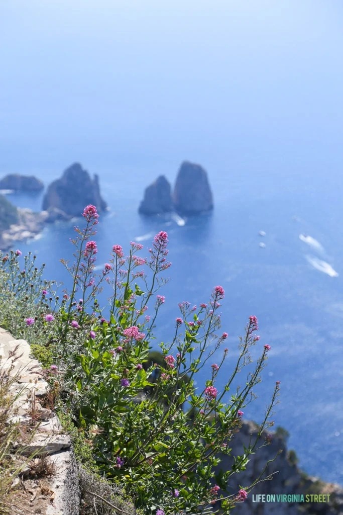 The Amalfi Coast in the distance from an aerial view.