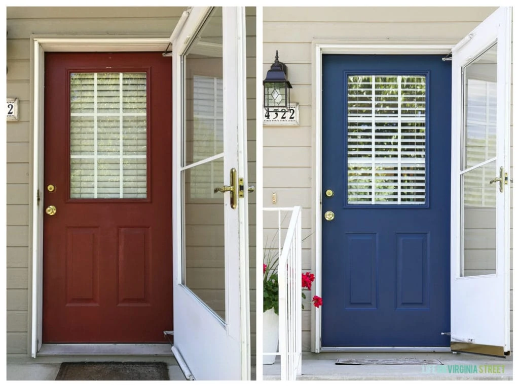 Rental House front door before and after. New color is TrueValue's Ink Pad.