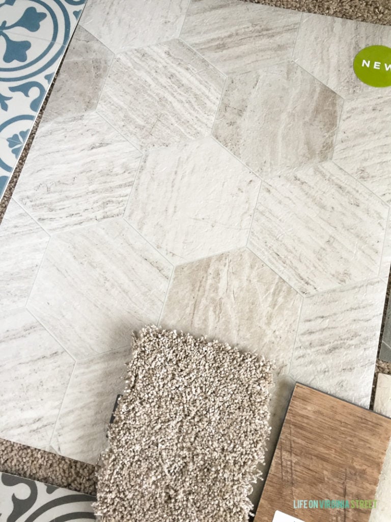 The tiles for the floor in a neutral color.